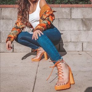 Neon Orange Transparent Boot Heels